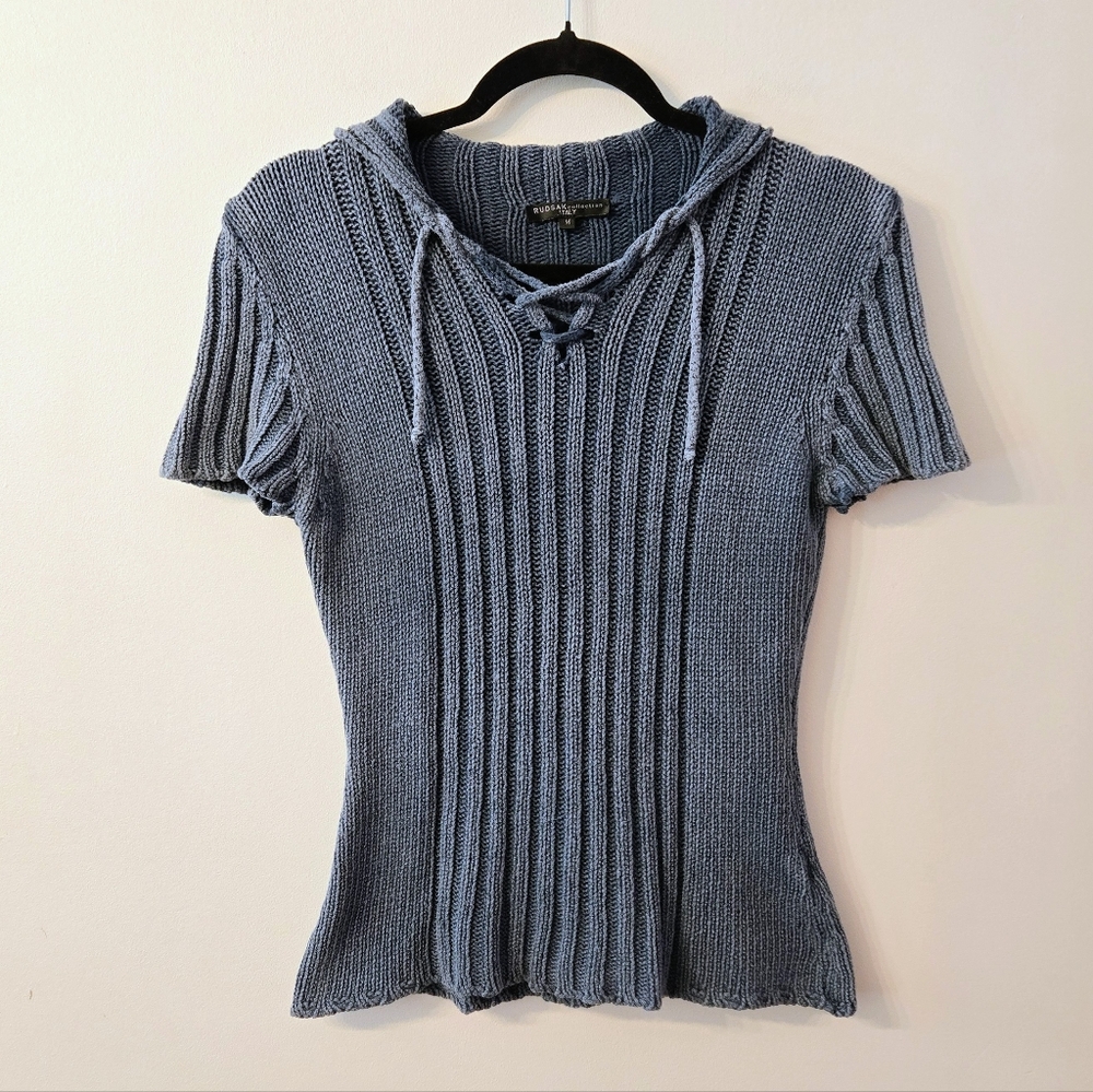 RUDSAK Short Sleeve Knit Hooded Tee in Slate Blue